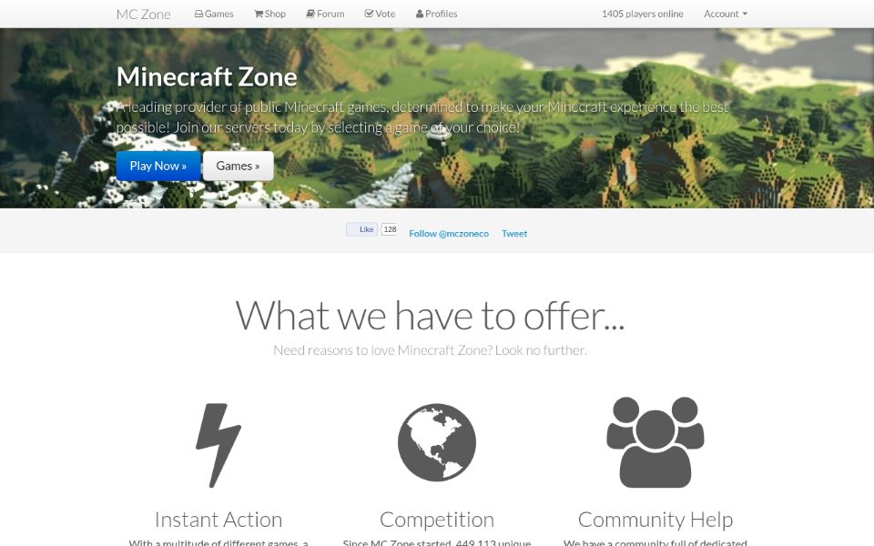The MC Zone website in spring 2013