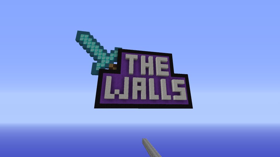 The Walls logo built from blocks in Minecraft, with a diamond sword